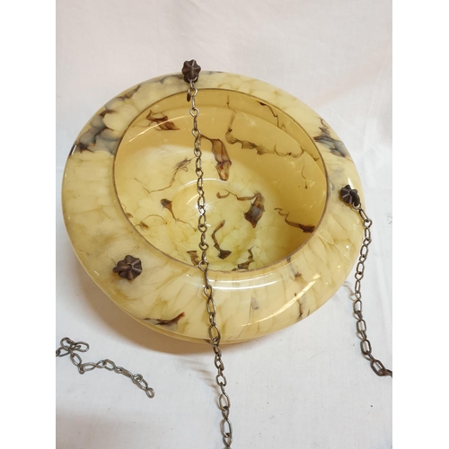 257 - Art Deco Pendant Light Marbled Yellow Glass