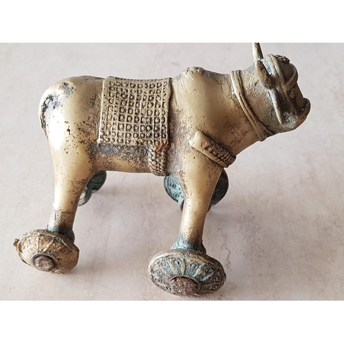 278 - Antique Style Cast Brass Hindu Temple Toy Cow, (Approx. H: 13cm)