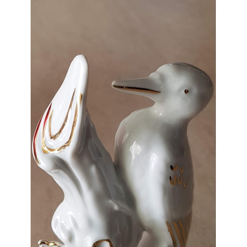 343 - Limoges Porcelain White / Gold Figurine of Woodpecker (H:15cm)