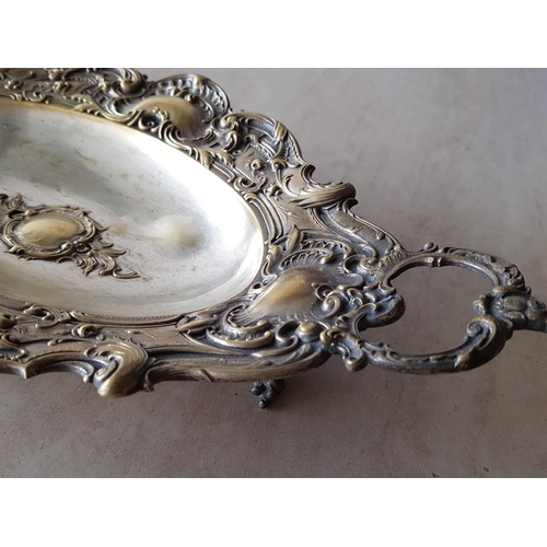 344 - Antique & Ornate Twin Handled Metal Gondola / Tray (Probably Silver Plated Brass) on Four Decorative... 