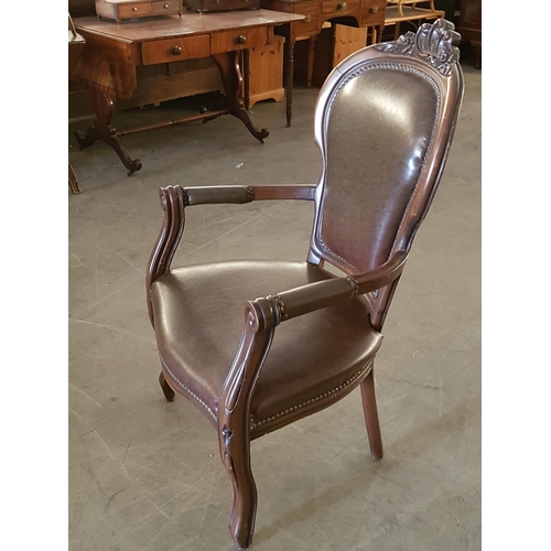 478 - Vintage Style Voltaire Armchair in Dark Wood / Brown Leather Effect Upholstery (A/F)