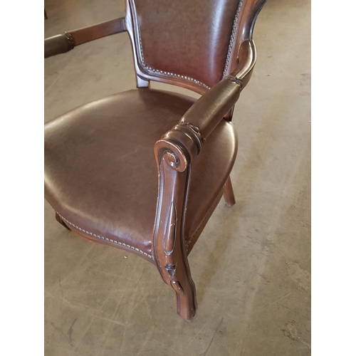 478 - Vintage Style Voltaire Armchair in Dark Wood / Brown Leather Effect Upholstery (A/F)