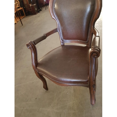 478 - Vintage Style Voltaire Armchair in Dark Wood / Brown Leather Effect Upholstery (A/F)