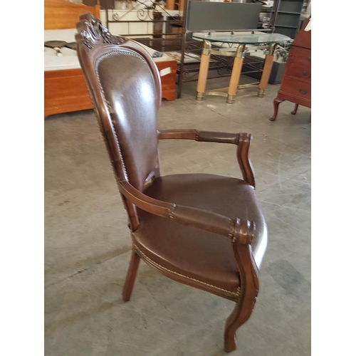 479 - Vintage Style Voltaire Armchair in Dark Wood / Brown Leather Upholstery (A/F)