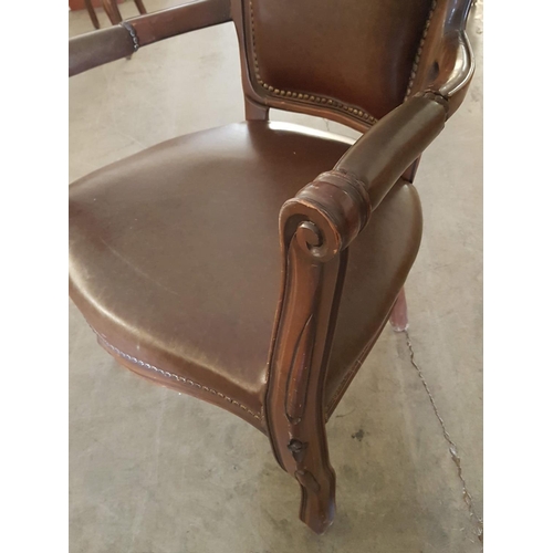 479 - Vintage Style Voltaire Armchair in Dark Wood / Brown Leather Upholstery (A/F)