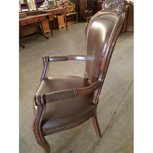 479 - Vintage Style Voltaire Armchair in Dark Wood / Brown Leather Upholstery (A/F)