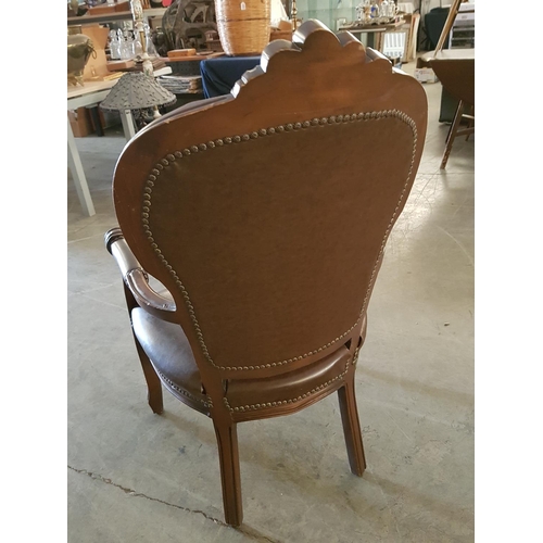 479 - Vintage Style Voltaire Armchair in Dark Wood / Brown Leather Upholstery (A/F)