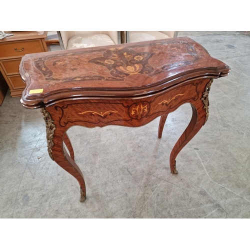 207 - Classic Style Console / Card Table with Inlaid Decoration and Metalwork, with Folding & Revolving To... 