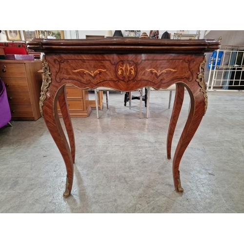 207 - Classic Style Console / Card Table with Inlaid Decoration and Metalwork, with Folding & Revolving To... 