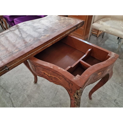 207 - Classic Style Console / Card Table with Inlaid Decoration and Metalwork, with Folding & Revolving To... 