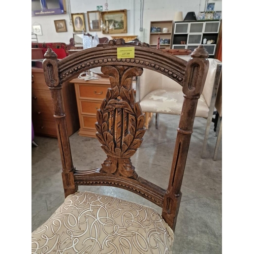 208 - Antique Style Chair with Carved Back and Padded Fabric Seat