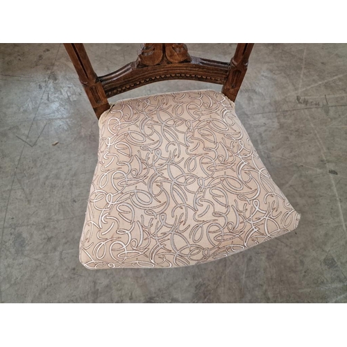 208 - Antique Style Chair with Carved Back and Padded Fabric Seat