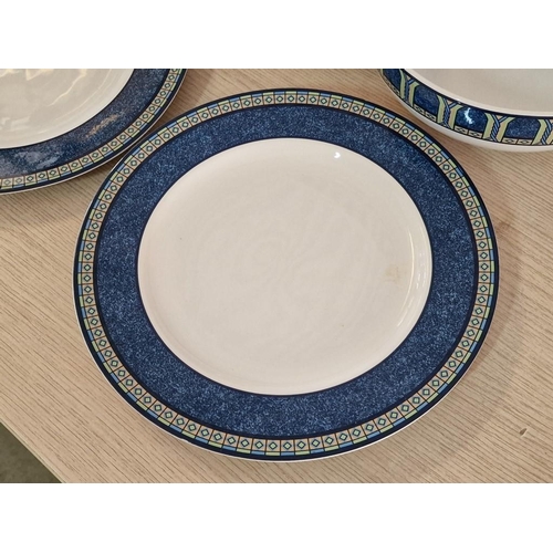 214 - Toganana Blue/ Green Rim Design, Blue Trim; 13 x Large Dinner Plates, 2 x Large Salad Bowls, Made in... 