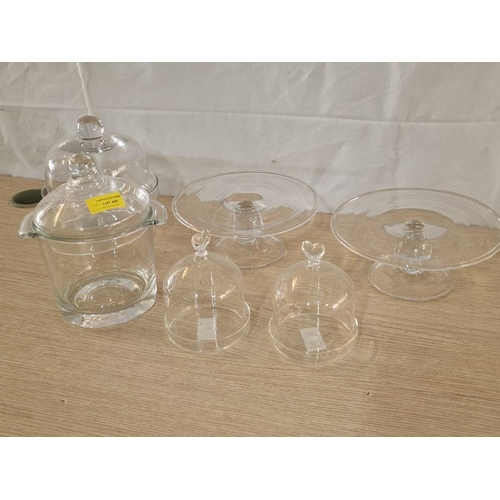 425 - Collection of Glassware 2 x Small Cake / Sandwich Lid and Various Cake Stand with Covers in Differen... 