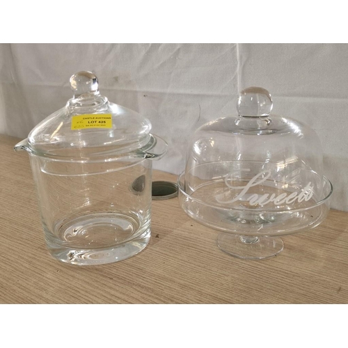 425 - Collection of Glassware 2 x Small Cake / Sandwich Lid and Various Cake Stand with Covers in Differen... 