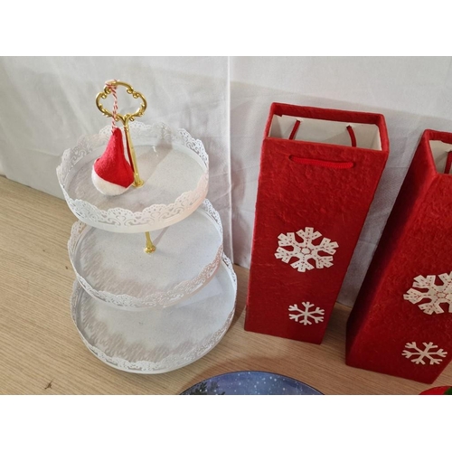 503 - Christmas Accessories inc; Large Cake Plate, Cookie Jar, Gift Boxes (2) and 3-Tier Cake Stand