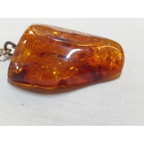 116 - Large Amber Stone Pendant on .925 Silver Chain and Pair of Amber .925 Silver Earrings, Total Weight ... 