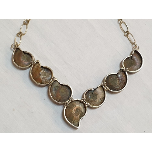 121 - Sterling Silver Hallmarked Ladies Statement Necklace with Fossil Stones, Total Weight 83.10grms