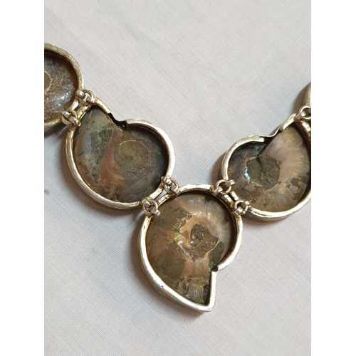 121 - Sterling Silver Hallmarked Ladies Statement Necklace with Fossil Stones, Total Weight 83.10grms