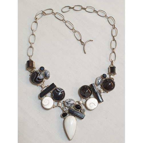 122 - Sterling Silver Hallmarked .925 Ladies Necklace with Mixed Natural Stones, Total Weight 54.7grms