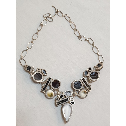 122 - Sterling Silver Hallmarked .925 Ladies Necklace with Mixed Natural Stones, Total Weight 54.7grms