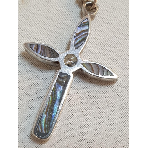 224 - Sterling Silver Cross Pendant with Abalone Inlay Hallmarked .925 on .925 Chain, Total Weight 6.4grms