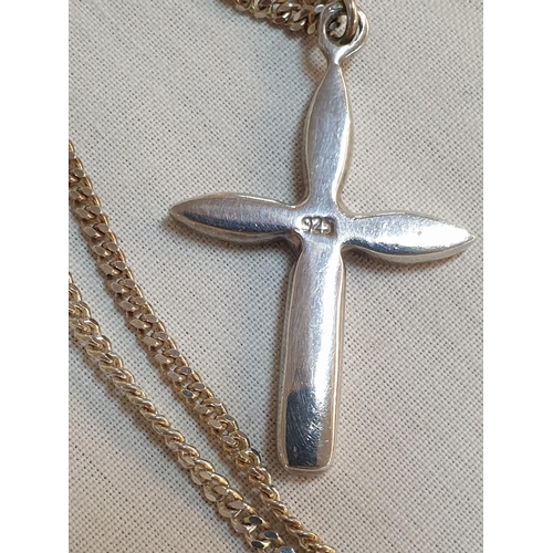 224 - Sterling Silver Cross Pendant with Abalone Inlay Hallmarked .925 on .925 Chain, Total Weight 6.4grms