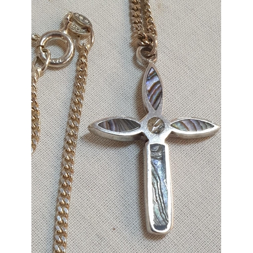 224 - Sterling Silver Cross Pendant with Abalone Inlay Hallmarked .925 on .925 Chain, Total Weight 6.4grms