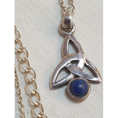 225 - Sterling Silver Celtic Pendant with Blue Stone on .925 Silver Chain, Total Weight 2.7grms