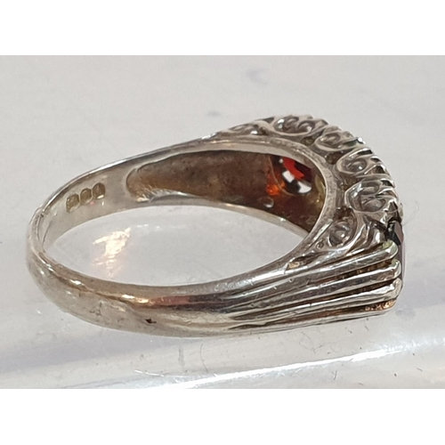 226 - Sterling Silver / Opal / Red Stones Ladies Ring, Hallmarked .925 UK Hallmarked, Total Weight 3.9grms