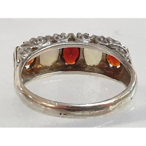 226 - Sterling Silver / Opal / Red Stones Ladies Ring, Hallmarked .925 UK Hallmarked, Total Weight 3.9grms