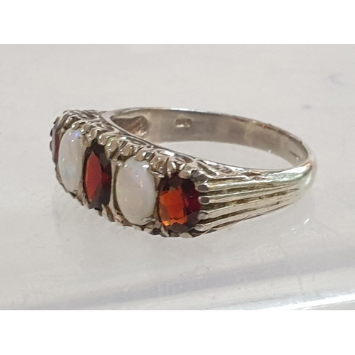 226 - Sterling Silver / Opal / Red Stones Ladies Ring, Hallmarked .925 UK Hallmarked, Total Weight 3.9grms