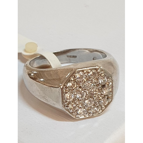 242 - Sterling Silver Ring with Octagonal Arrangement of Clear Stones, (Approx. 9g), with Cyprus Assay & '... 