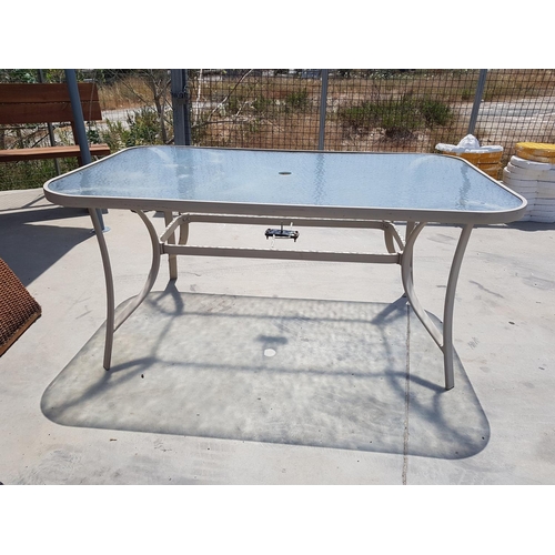 377 - Glass Top with Metal Frame Garden Table (94.5cm x 98.5cm x 115.55cm)