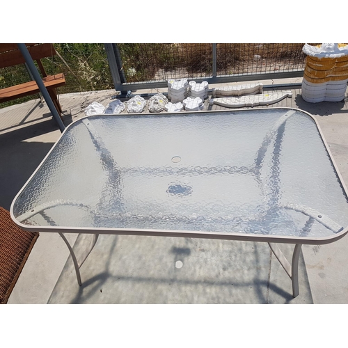 377 - Glass Top with Metal Frame Garden Table (94.5cm x 98.5cm x 115.55cm)