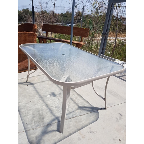 377 - Glass Top with Metal Frame Garden Table (94.5cm x 98.5cm x 115.55cm)