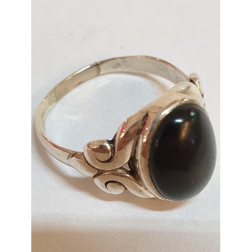 449 - Sterling Silver Hallmarked .925 Ladies Ring with Black Stone, Total Weight 5.5grms