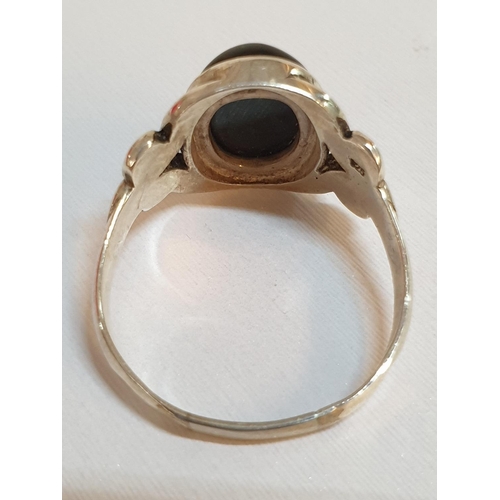 449 - Sterling Silver Hallmarked .925 Ladies Ring with Black Stone, Total Weight 5.5grms