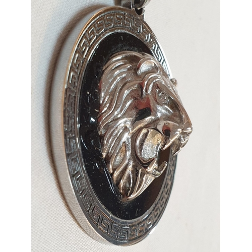 452 - Stainless Steel Men's Lion's Head Pendant on Silver Hallmarked .925 Chain Silver, Total Weight 6.8gr... 