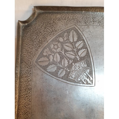 231 - Vintage Large Engraved Pewter Tray, England / Scotland / Ireland / Wales Themed