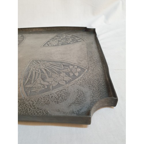 231 - Vintage Large Engraved Pewter Tray, England / Scotland / Ireland / Wales Themed