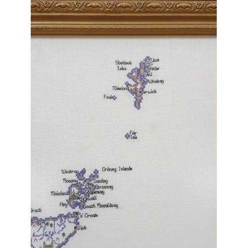 232 - Vintage Large Hand Embroidered Framed Pictures / Map of British Isles