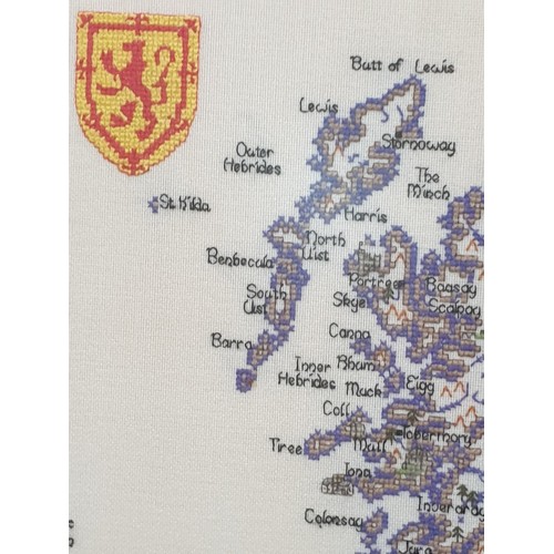 232 - Vintage Large Hand Embroidered Framed Pictures / Map of British Isles