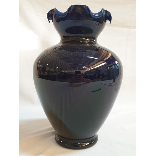 400 - Large Cobalt Blue Glass Vase with Japanese Pattern (H:28cm)