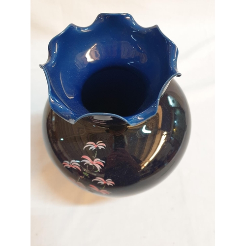 400 - Large Cobalt Blue Glass Vase with Japanese Pattern (H:28cm)