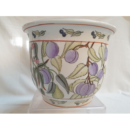 405 - Hand Painted Porcelain Plant Pot with Plate with Fruit Pattern (H:18cm x Ø23cm)