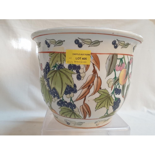 405 - Hand Painted Porcelain Plant Pot with Plate with Fruit Pattern (H:18cm x Ø23cm)