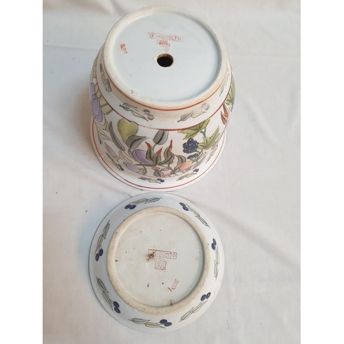 405 - Hand Painted Porcelain Plant Pot with Plate with Fruit Pattern (H:18cm x Ø23cm)