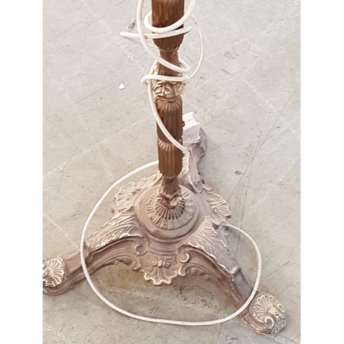 113 - Vintage Circa 50 - 70's Brass Effect Floor Lamp with Embroidery Elements Lame Shade, A/F (H:185cm)