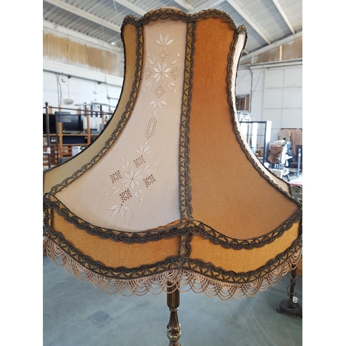 113 - Vintage Circa 50 - 70's Brass Effect Floor Lamp with Embroidery Elements Lame Shade, A/F (H:185cm)